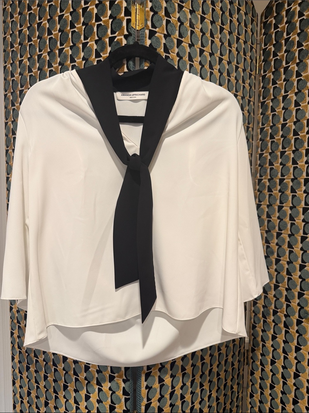 Amanda Uprichard Cream Blouse with Black Neck Tie